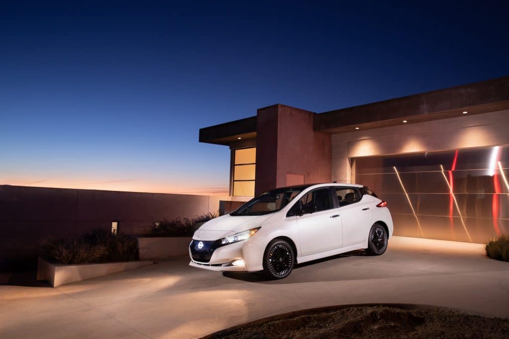 Nissan Leaf at night courtesy of Nissan USA - EV UNIVERSE