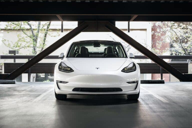 Tesla Model 3 in parking garage