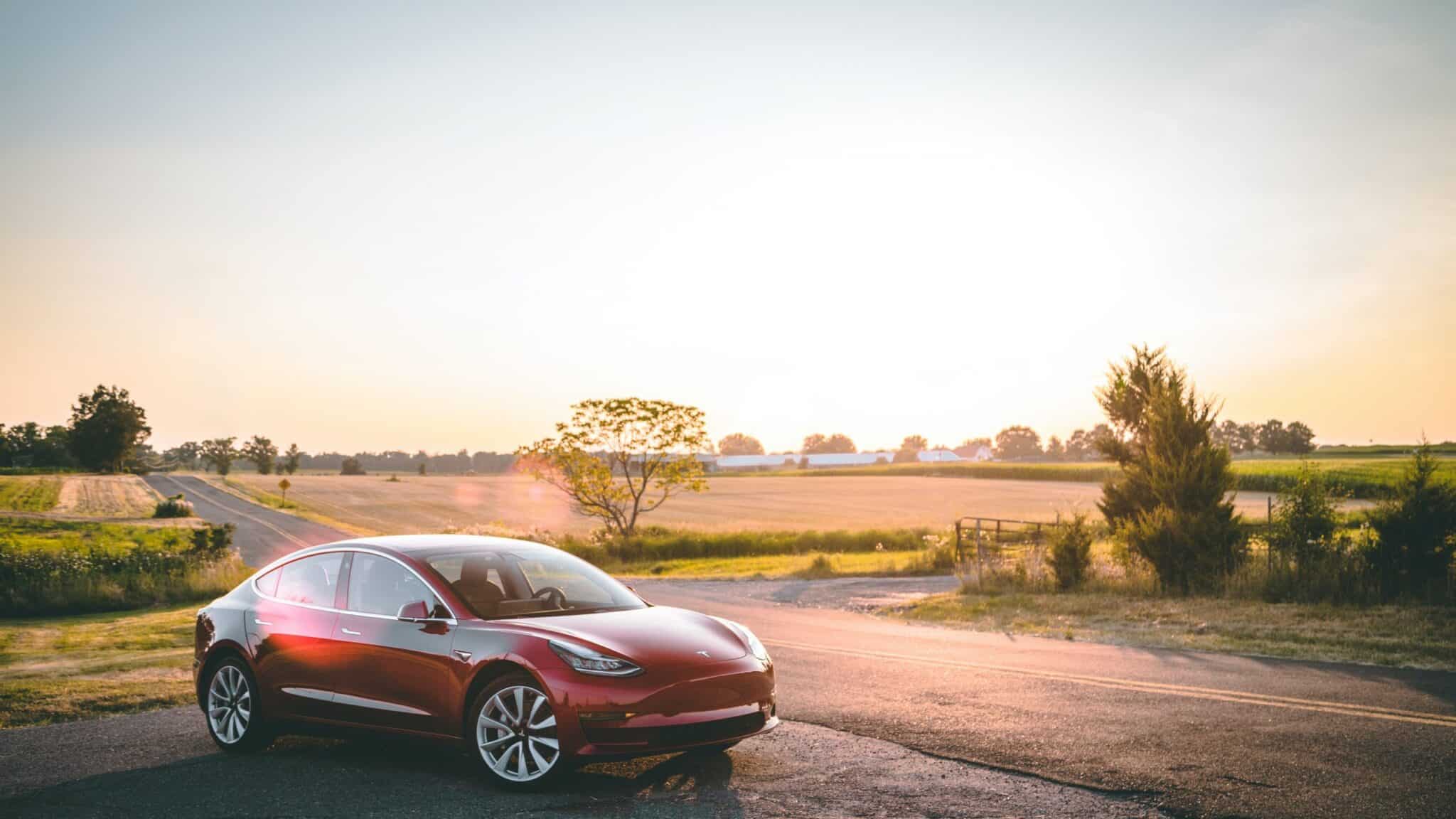 tesla model 3 sunset evu